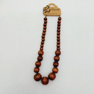 Love & Joy Wood Beaded Necklace Brown Graduated Beads Choker